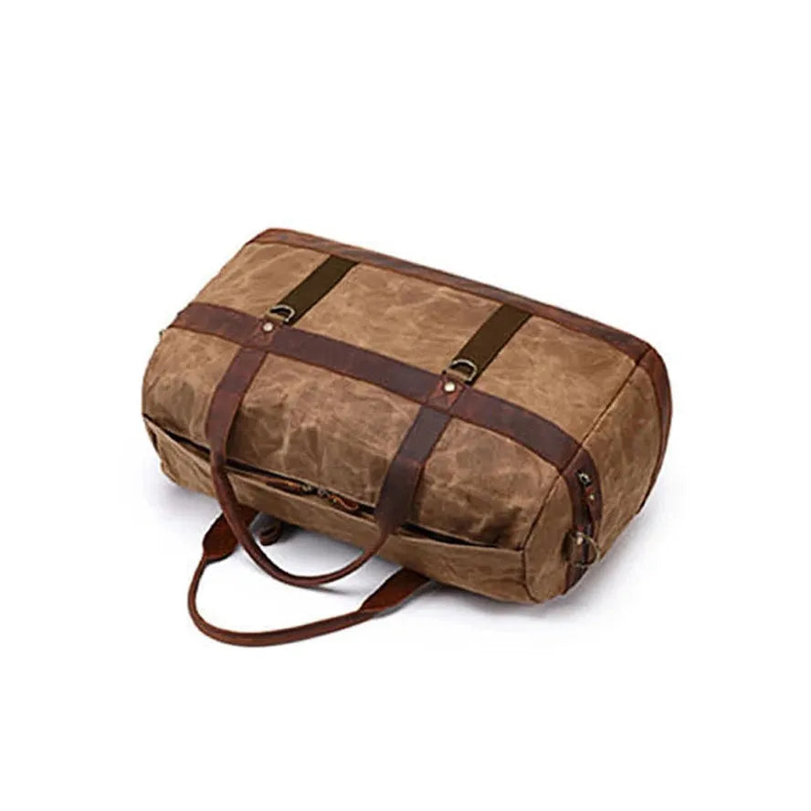 JMT-139466 Waterproof Waxed Canvas Duffel Bag with Full Grain Leather Accents – Large Capacity Travel and Sports Bag