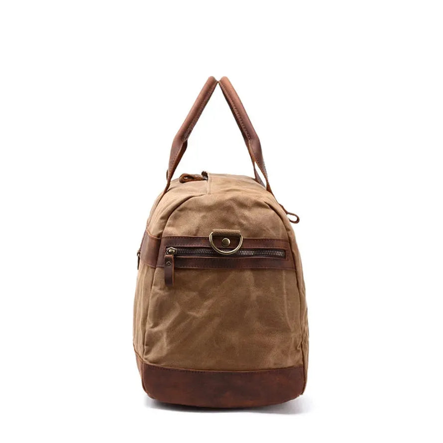 JMT-139466 Waterproof Waxed Canvas Duffel Bag with Full Grain Leather Accents – Large Capacity Travel and Sports Bag