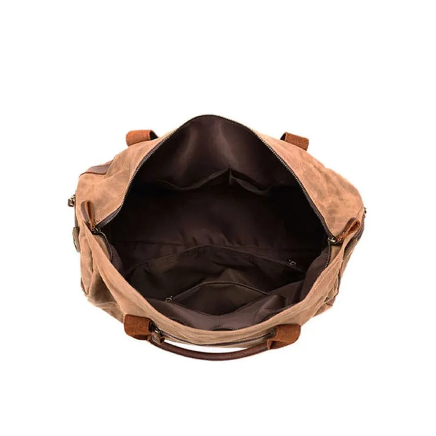 JMT-139466 Waterproof Waxed Canvas Duffel Bag with Full Grain Leather Accents – Large Capacity Travel and Sports Bag