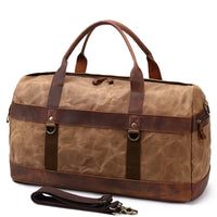 HKM-530259 Waterproof Waxed Canvas Duffel Bag with Full Grain Leather Accents – Large Capacity Travel and Sports Bag