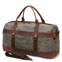 HKM-530259 Waterproof Waxed Canvas Duffel Bag with Full Grain Leather Accents – Large Capacity Travel and Sports Bag
