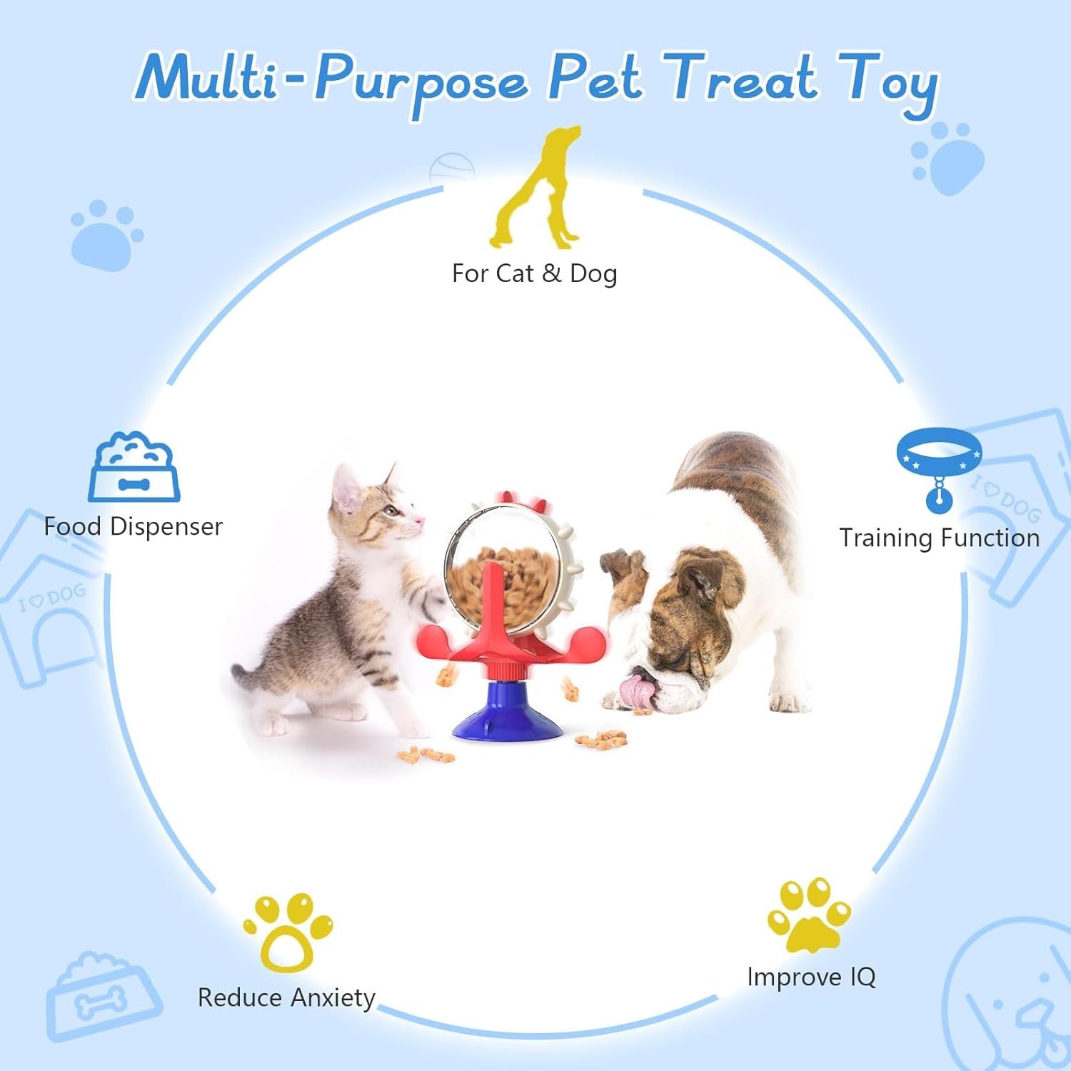 HKM-940371 Interactive Cat and Dog Puzzle Toy with Snack Dispenser and Rotating Bell