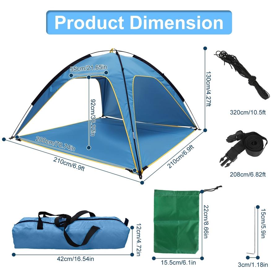 HKM-992083 4-6 Person Waterproof Beach Canopy Tent with UPF50 Sun Protection and Carry Bag for Outdoor Activities