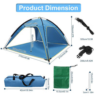 HKM-992083 4-6 Person Waterproof Beach Canopy Tent with UPF50 Sun Protection and Carry Bag for Outdoor Activities