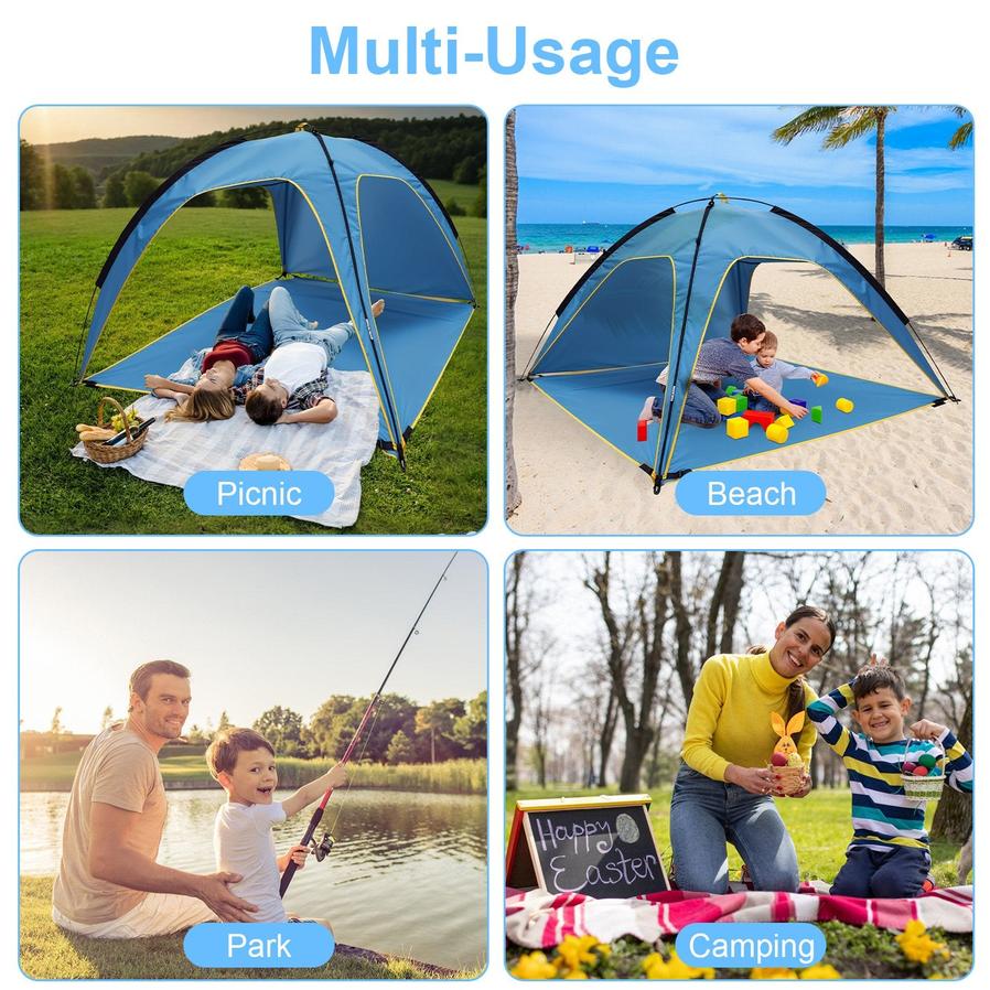 HKM-992083 4-6 Person Waterproof Beach Canopy Tent with UPF50 Sun Protection and Carry Bag for Outdoor Activities