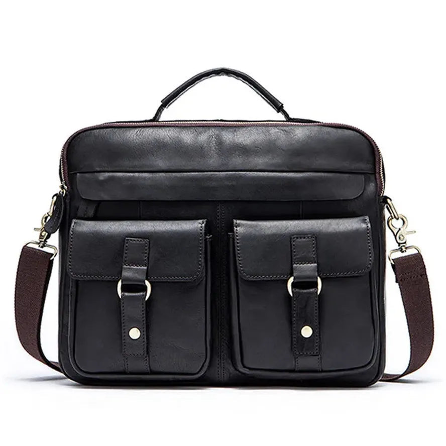 HKM-826963 Men's Vintage Genuine Leather Crossbody Briefcase for Daily Business Use - Soft and Stylish Laptop Bag