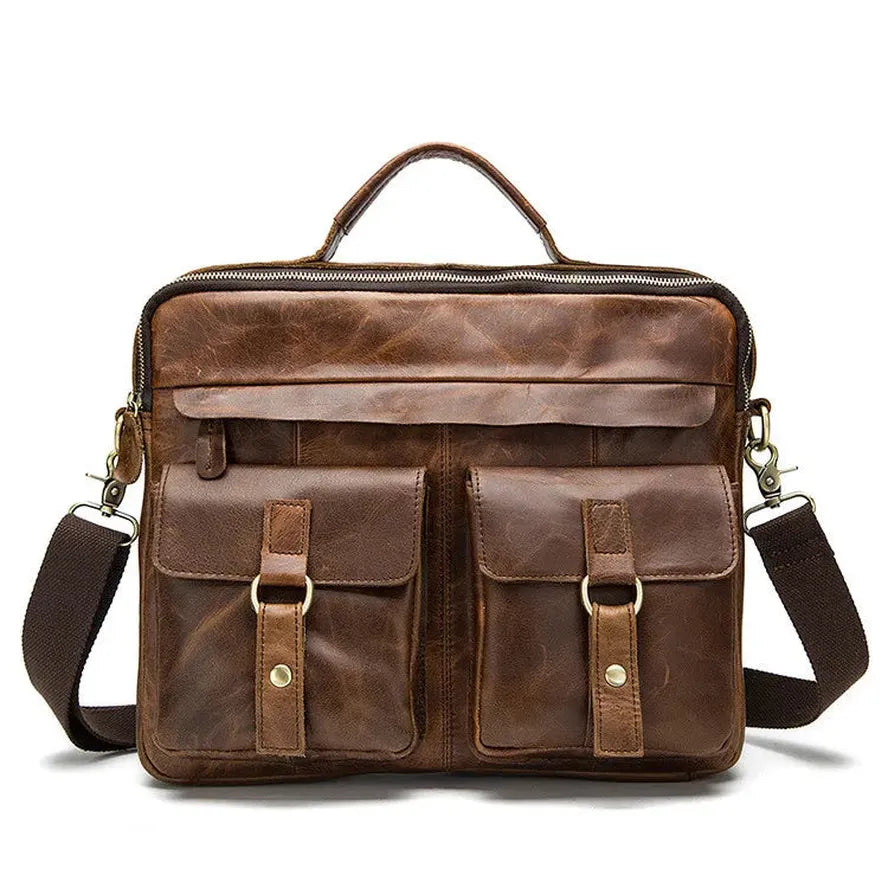 HKM-839827 Men's Vintage Genuine Leather Crossbody Briefcase for Daily Business Use - Soft and Stylish Laptop Bag
