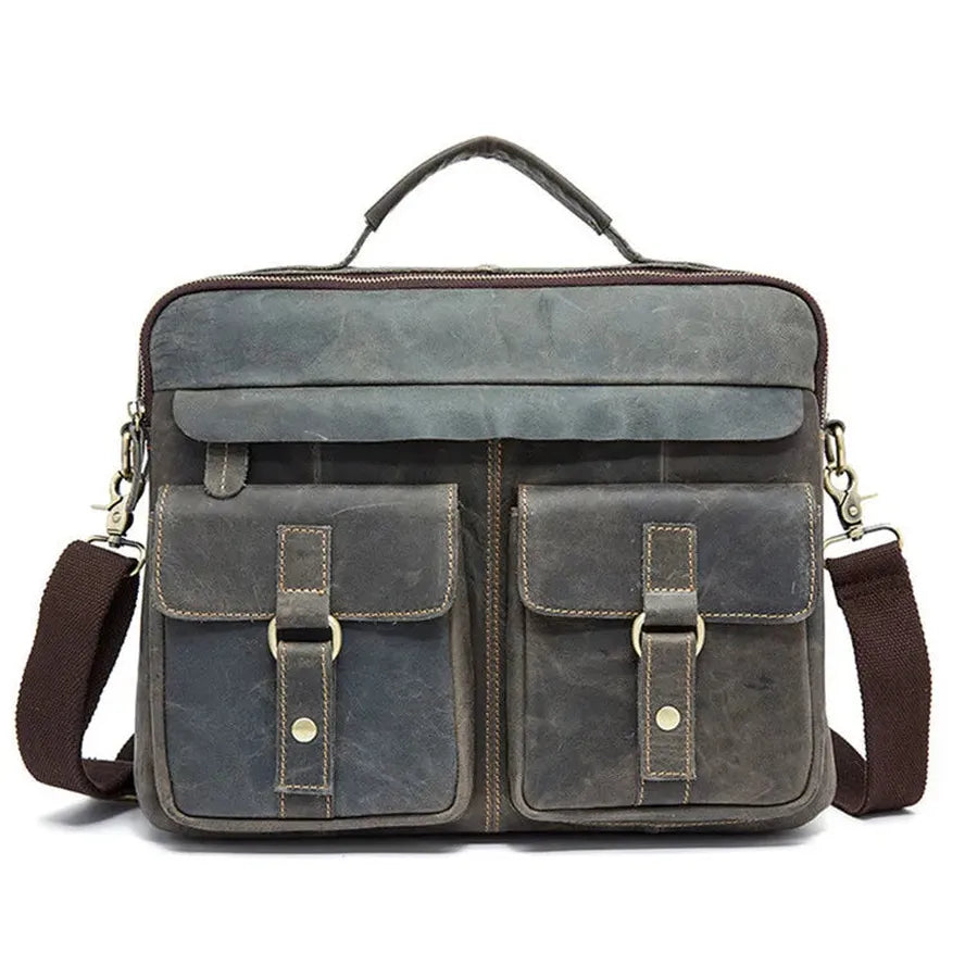 HKM-826963 Men's Vintage Genuine Leather Crossbody Briefcase for Daily Business Use - Soft and Stylish Laptop Bag