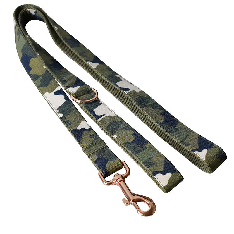 HKM-304467 Army Green Camouflage Polyester Dog Collar and Leash Set for All Seasons in Sizes S, M, L, XL