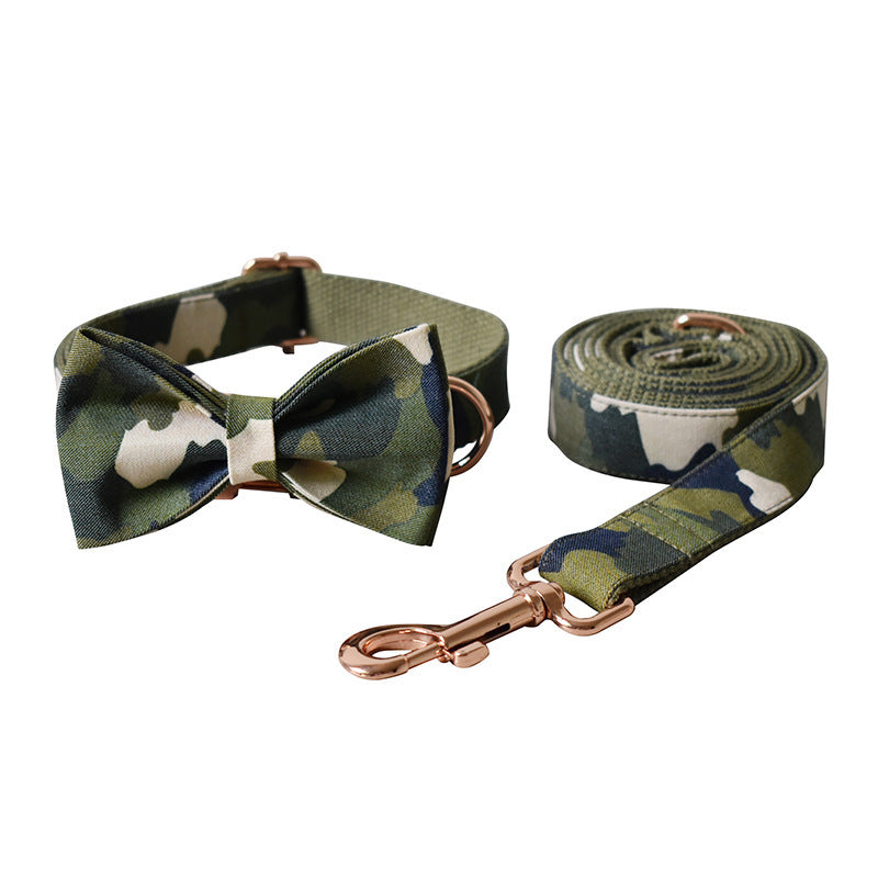 HKM-304467 Army Green Camouflage Polyester Dog Collar and Leash Set for All Seasons in Sizes S, M, L, XL