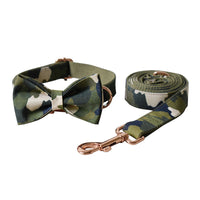 HKM-304467 Army Green Camouflage Polyester Dog Collar and Leash Set for All Seasons in Sizes S, M, L, XL