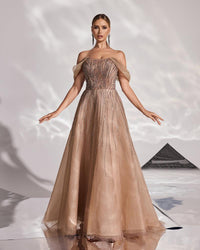 HKM-270547 Elegant Brown Evening Dress for Women - Sophisticated Style for Special Occasions