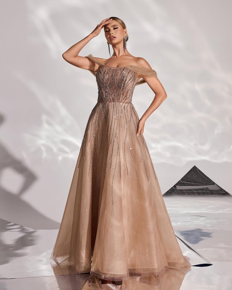HKM-270547 Elegant Brown Evening Dress for Women - Sophisticated Style for Special Occasions