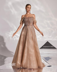 HKM-270547 Elegant Brown Evening Dress for Women - Sophisticated Style for Special Occasions
