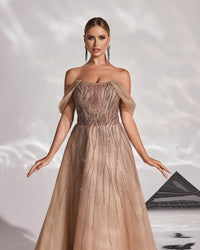 HKM-270547 Elegant Brown Evening Dress for Women - Sophisticated Style for Special Occasions