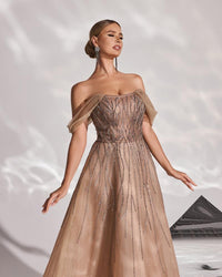 HKM-270547 Elegant Brown Evening Dress for Women - Sophisticated Style for Special Occasions