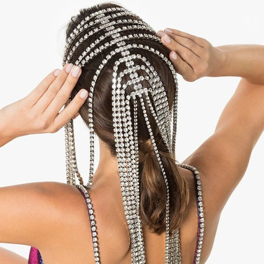 HKM-720275 Crystal-Studded Alloy Headband for Women - Geometric Design Available in Gold and Silver Options