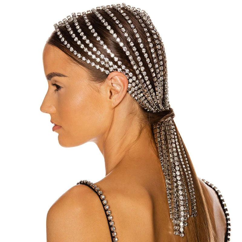 HKM-720275 Crystal-Studded Alloy Headband for Women - Geometric Design Available in Gold and Silver Options