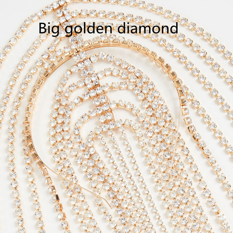 HKM-720275 Crystal-Studded Alloy Headband for Women - Geometric Design Available in Gold and Silver Options