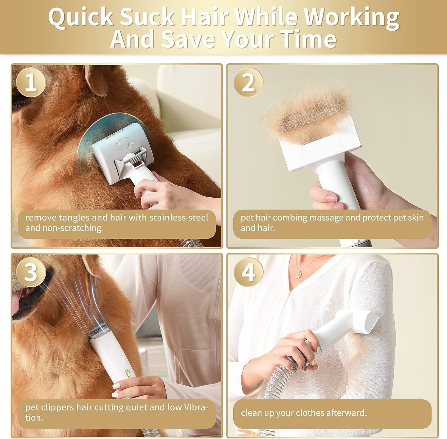 HKM-770323 5-in-1 Dog Grooming Kit with Vacuum Suction and Low Noise Technology for Small to Medium Pets