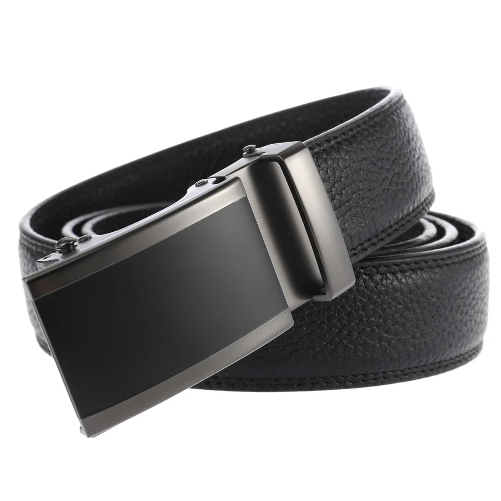 HKM-495635 Cowhide Leather Automatic Buckle Ratchet Belt for Men - Model LY33-22055-5