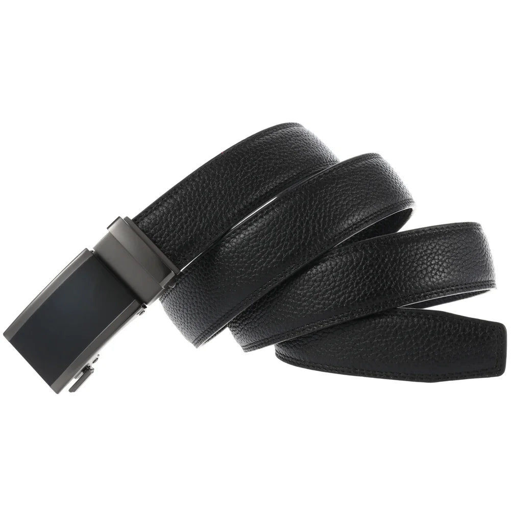 HKM-495635 Cowhide Leather Automatic Buckle Ratchet Belt for Men - Model LY33-22055-5