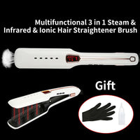 HKM-582291 Multifunctional Negative Ion Infrared Steam Hair Straightening Comb with Self-Locking Feature and Temperature Control