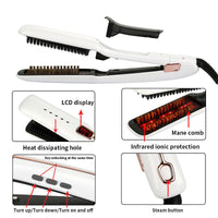 HKM-582291 Multifunctional Negative Ion Infrared Steam Hair Straightening Comb with Self-Locking Feature and Temperature Control