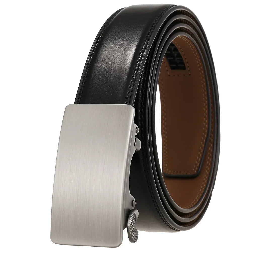 HKM-642515 Men's Genuine Leather Automatic Buckle Ratchet Belt - Custom Logo Option Available