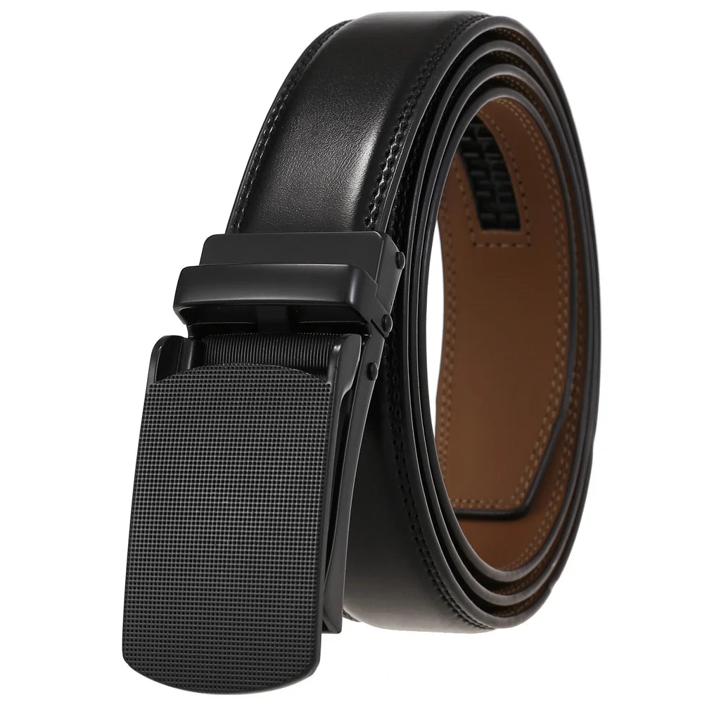 HKM-642515 Men's Genuine Leather Automatic Buckle Ratchet Belt - Custom Logo Option Available