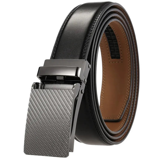 HKM-642515 Men's Genuine Leather Automatic Buckle Ratchet Belt - Custom Logo Option Available