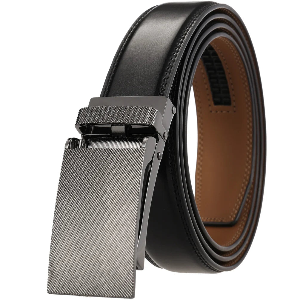 HKM-642515 Men's Genuine Leather Automatic Buckle Ratchet Belt - Custom Logo Option Available