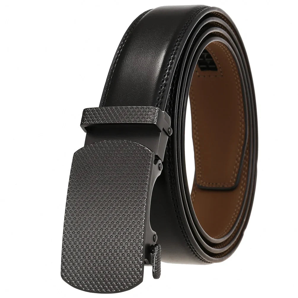 HKM-642515 Men's Genuine Leather Automatic Buckle Ratchet Belt - Custom Logo Option Available