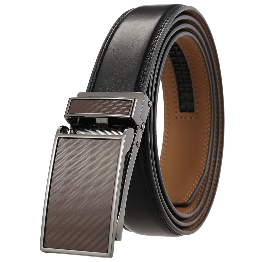 HKM-642515 Men's Genuine Leather Automatic Buckle Ratchet Belt - Custom Logo Option Available