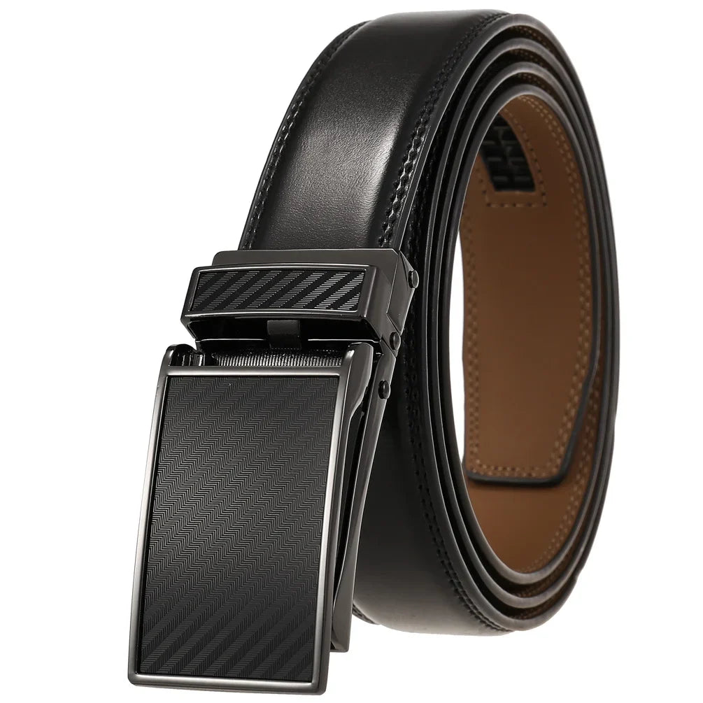 HKM-642515 Men's Genuine Leather Automatic Buckle Ratchet Belt - Custom Logo Option Available