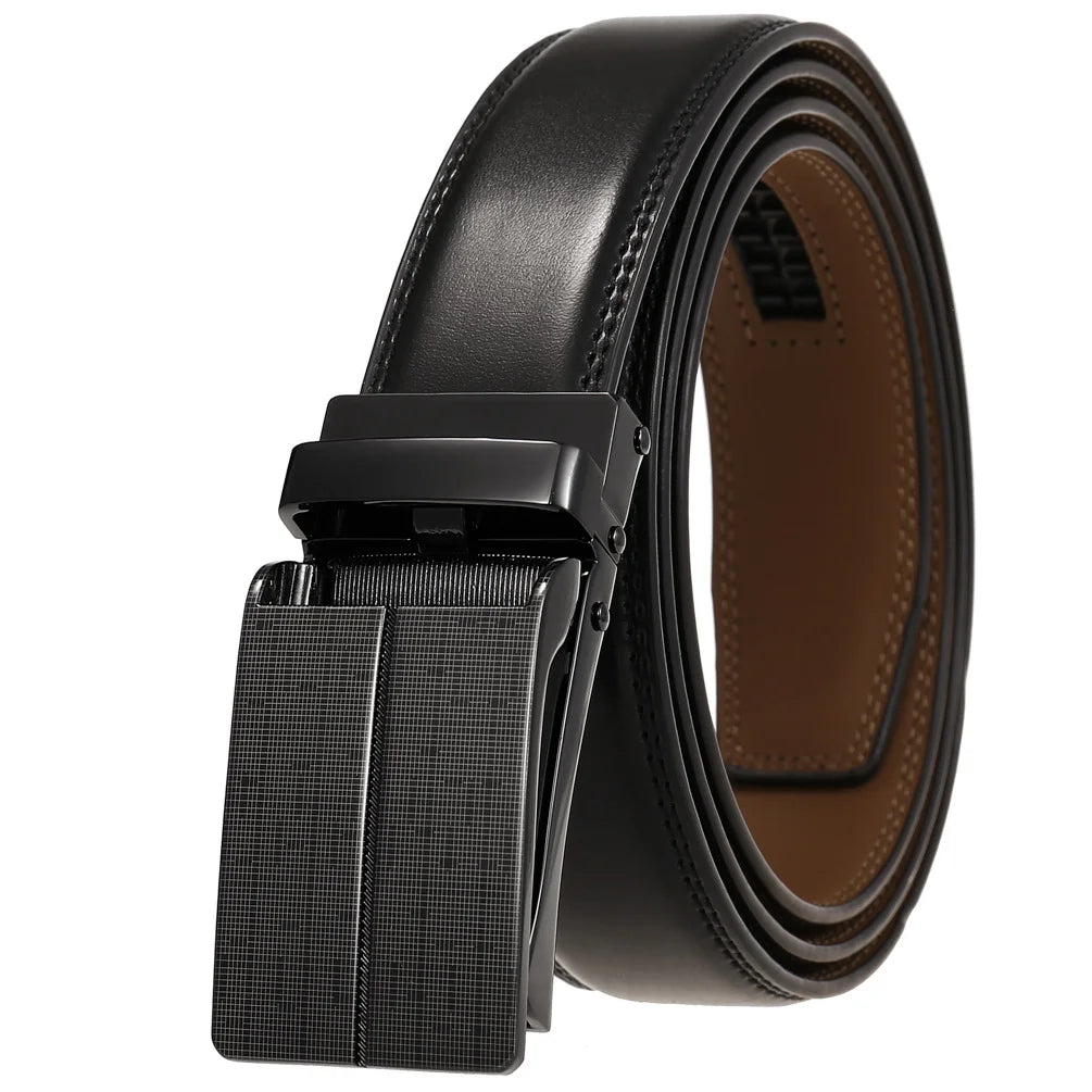 HKM-642515 Men's Genuine Leather Automatic Buckle Ratchet Belt - Custom Logo Option Available