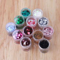 HKM-464787 Hexagonal Glitter Sequin Set - 12 Colors for Body, Face & Nail Art, 10ml Each