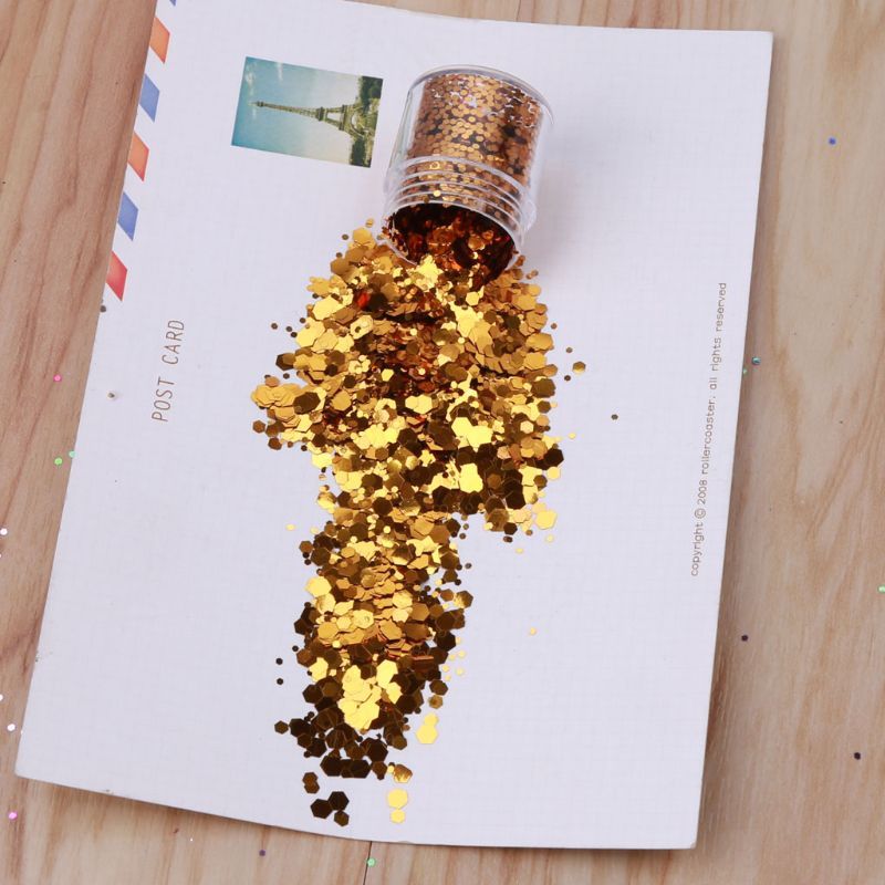 HKM-464787 Hexagonal Glitter Sequin Set - 12 Colors for Body, Face & Nail Art, 10ml Each