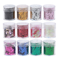 HKM-464787 Hexagonal Glitter Sequin Set - 12 Colors for Body, Face & Nail Art, 10ml Each