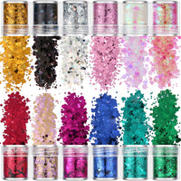 HKM-464787 Hexagonal Glitter Sequin Set - 12 Colors for Body, Face & Nail Art, 10ml Each