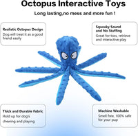HKM-080339 Durable Octopus Dog Squeaky Toy for Teething and Interactive Play - No Stuffing, Crinkle Plush Design for Small to Large Dogs