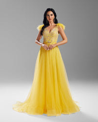 HKM-480659 Elegant Yellow Evening Gown for Women - Style EZ25077