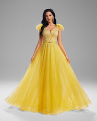 HKM-480659 Elegant Yellow Evening Gown for Women - Style EZ25077
