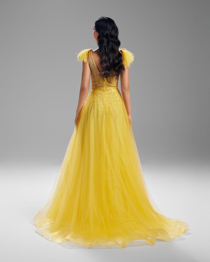 HKM-480659 Elegant Yellow Evening Gown for Women - Style EZ25077
