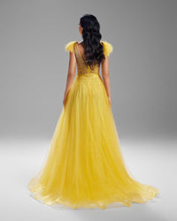 HKM-480659 Elegant Yellow Evening Gown for Women - Style EZ25077