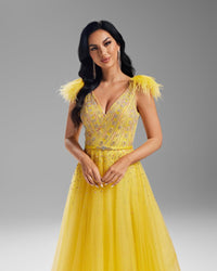 HKM-480659 Elegant Yellow Evening Gown for Women - Style EZ25077