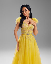 HKM-480659 Elegant Yellow Evening Gown for Women - Style EZ25077