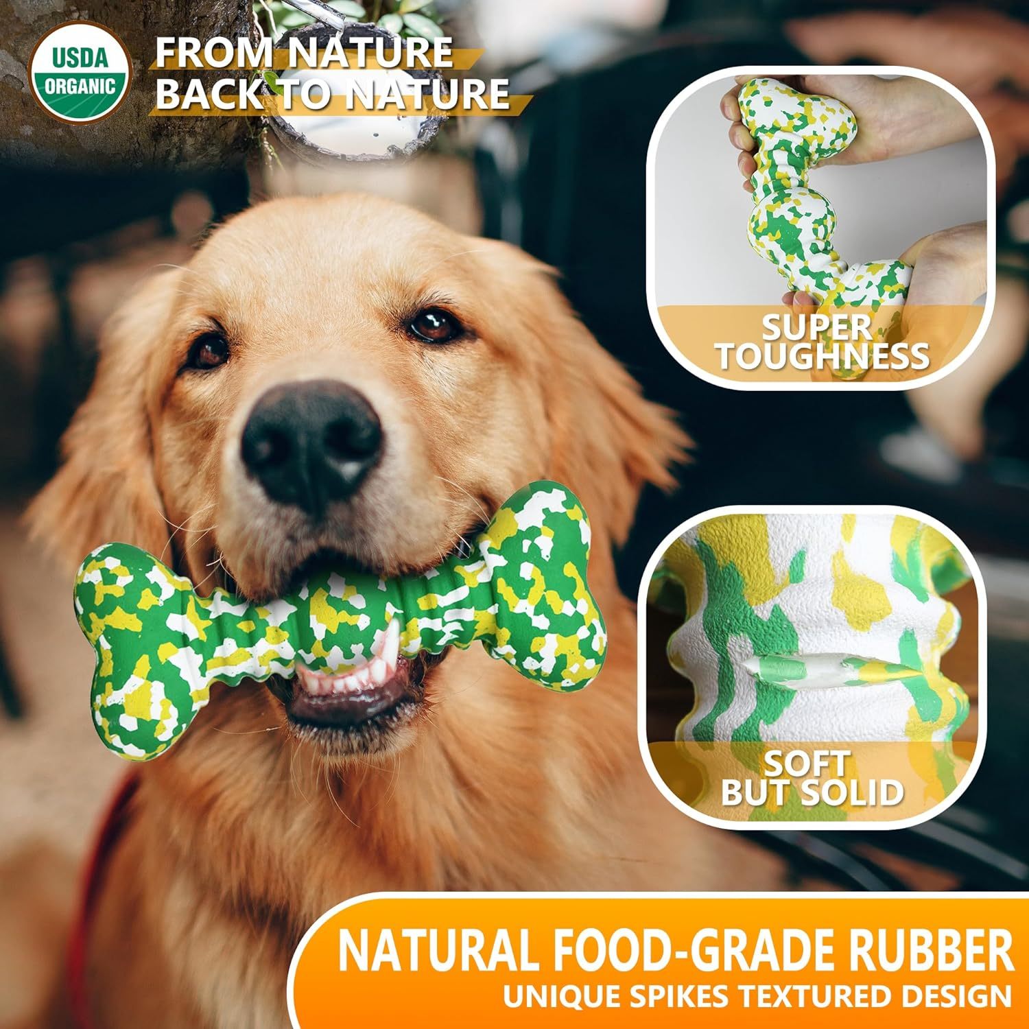HKM-372947 Durable Natural Rubber Chew Toy for Medium to Large Dogs, Aggressive Chewers, Unique Camouflage Design