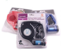 HKM-801747 3-in-1 Retractable Dog Leash with Flashlight and Built-in Waste Bag Dispenser - Durable ABS and Nylon Design, 4.5m Length, Supports Up to 45kg