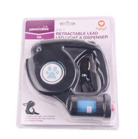 HKM-801747 3-in-1 Retractable Dog Leash with Flashlight and Built-in Waste Bag Dispenser - Durable ABS and Nylon Design, 4.5m Length, Supports Up to 45kg